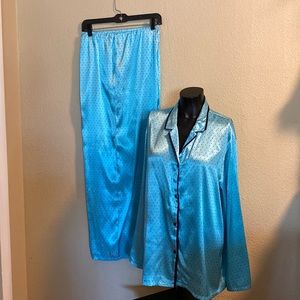 Gilligan & O'Malley Blue Satin Polka Dot Pajama Set
